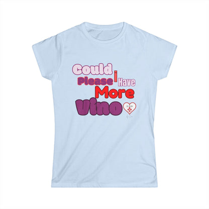 MORE VINO Women's Softstyle Lo Scudo T-Shirt by Cino USA SHIPPING - Perfect Gift for Wine Lovers