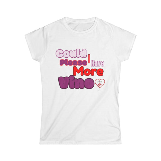 MORE VINO Women's Softstyle Lo Scudo T-Shirt by Cino USA SHIPPING - Perfect Gift for Wine Lovers