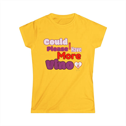 MORE VINO Women's Softstyle Lo Scudo T-Shirt by Cino USA SHIPPING - Perfect Gift for Wine Lovers